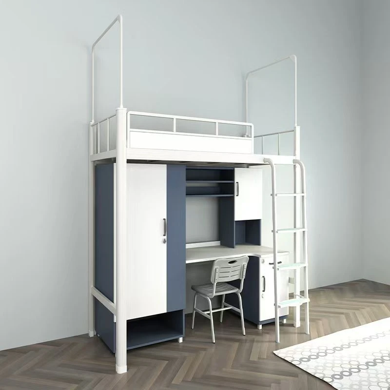 Bed Under Table Wrought Iron School Dormitory Desk Apartment Steel Wood Combination with Wardrobe High and Low