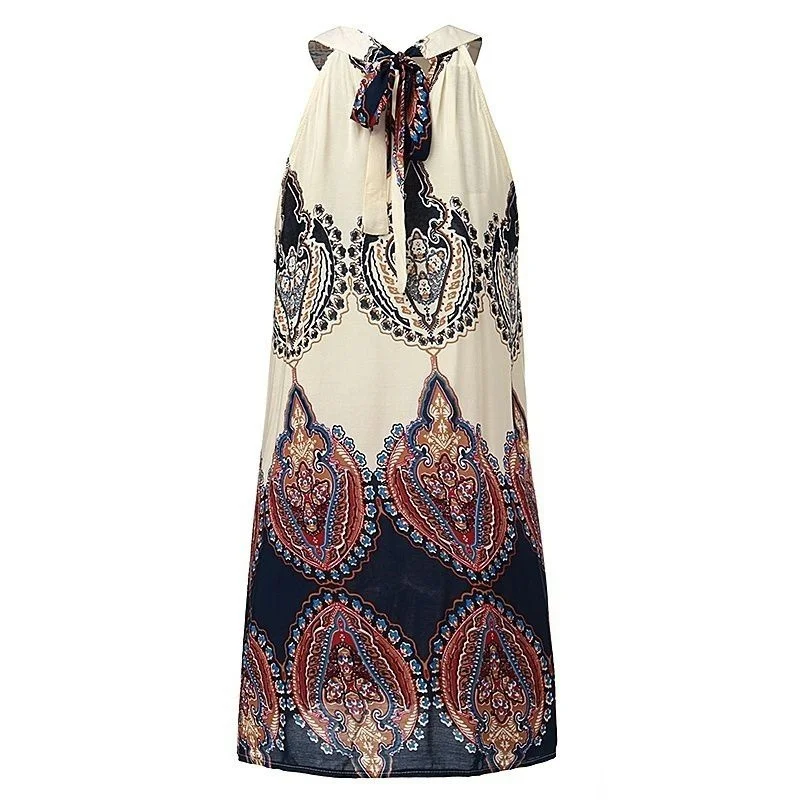 فستان شيفون فضفاض غير رسمي للنساء على طراز الصيف فستان شاطئ قصير بدون أكمام بوهو فيستدوس