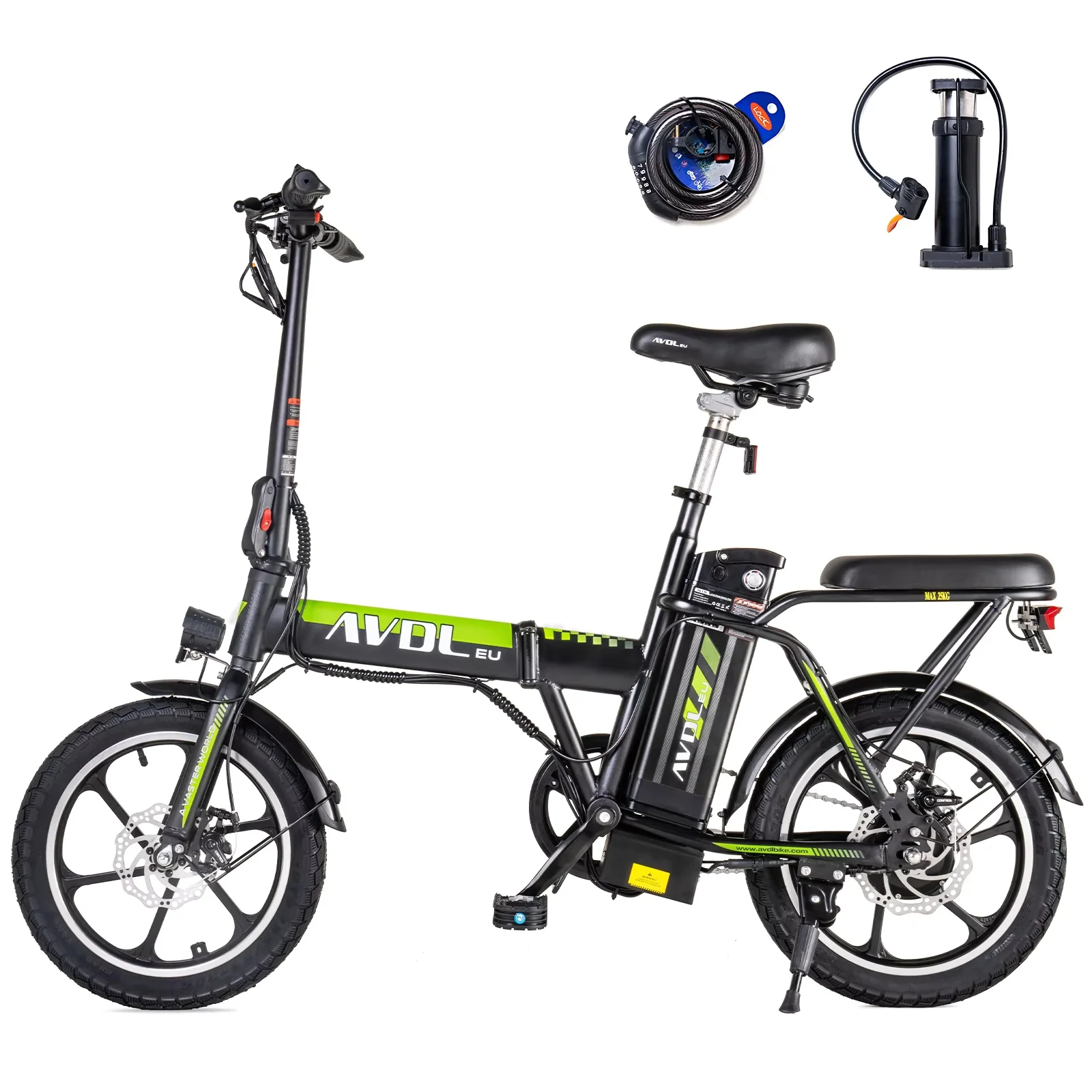 AVDLEU A10 Elektrische Fiets voor Volwassenen, 250W Motor, Bereikt Snelheden tot 25 km/u, 36V 11.4Ah Batterij, Opvouwbare E-bike, Met een Bereik van 30–50 km
