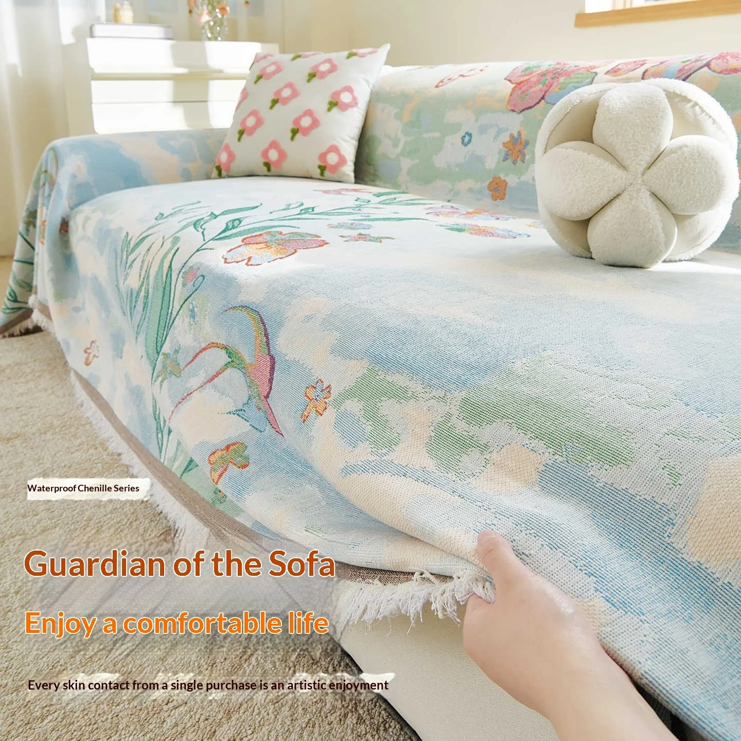 1-Piece Full Sofa Cover, Cat Scratch Resistant Summer Slipcover, Cooling Thin Couch Protector, European Style Anti-Dust Sofa Tow