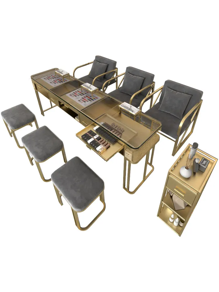 

Manicure table double glass single and double three-person nail table chair set