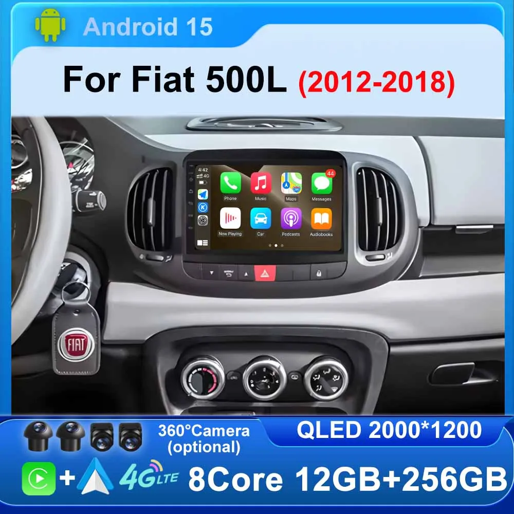 Android 15 for Fiat 500L 2012-2018 Wireless Carplay Stereo Screen Car Radio GPS Navigation Multimedia Player 4G WIFI Head Unit