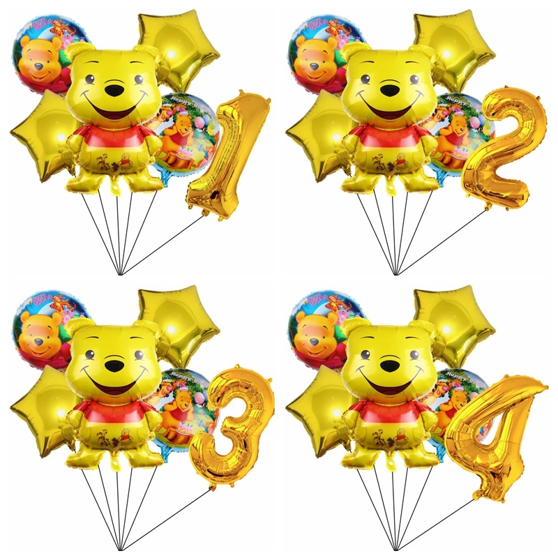 6Pcs Disney Winnie The Pooh Party 32inch Number Balloon Set Kids Boy Girl Birthday Party 1 2 3 4 5 6 7 8 9th Balloon Decoration