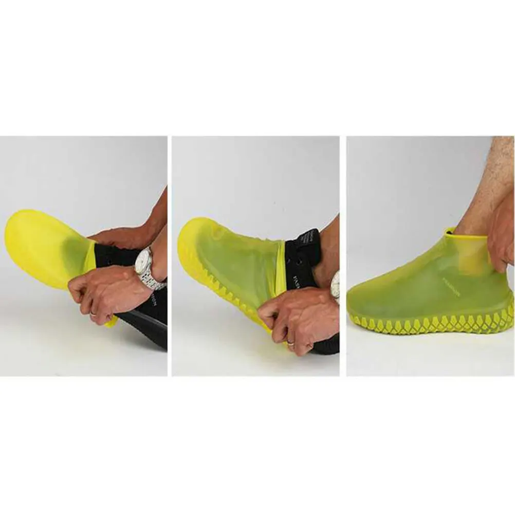 1 par de fundas impermeables para zapatos, color amarillo, para exteriores, unisex, talla L, a prueba de lluvia, antideslizantes, a prueba de polvo, protector de zapatos, funda para zapatos de lluvia, reutilizable