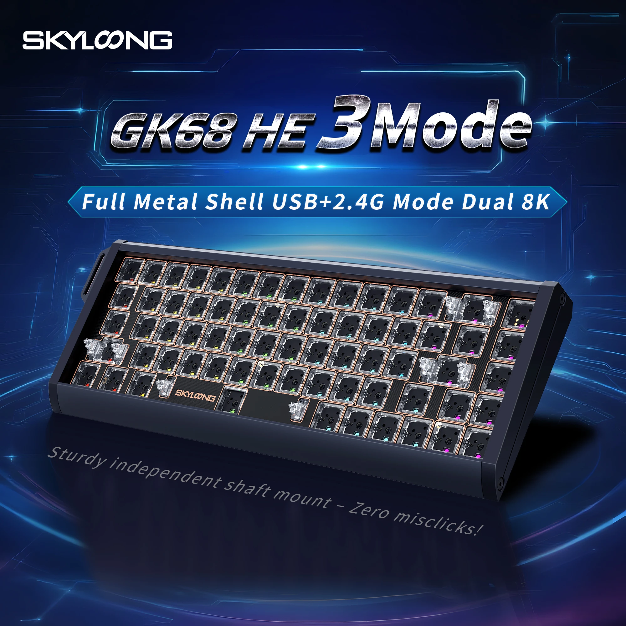 

SKYLOONG GK68 HE Mix Wireless Keyboard Kit Aluminum Shell Compatible with Mechanical/Magnetic Switch DIY 2.4G/Bluetooth/Wired