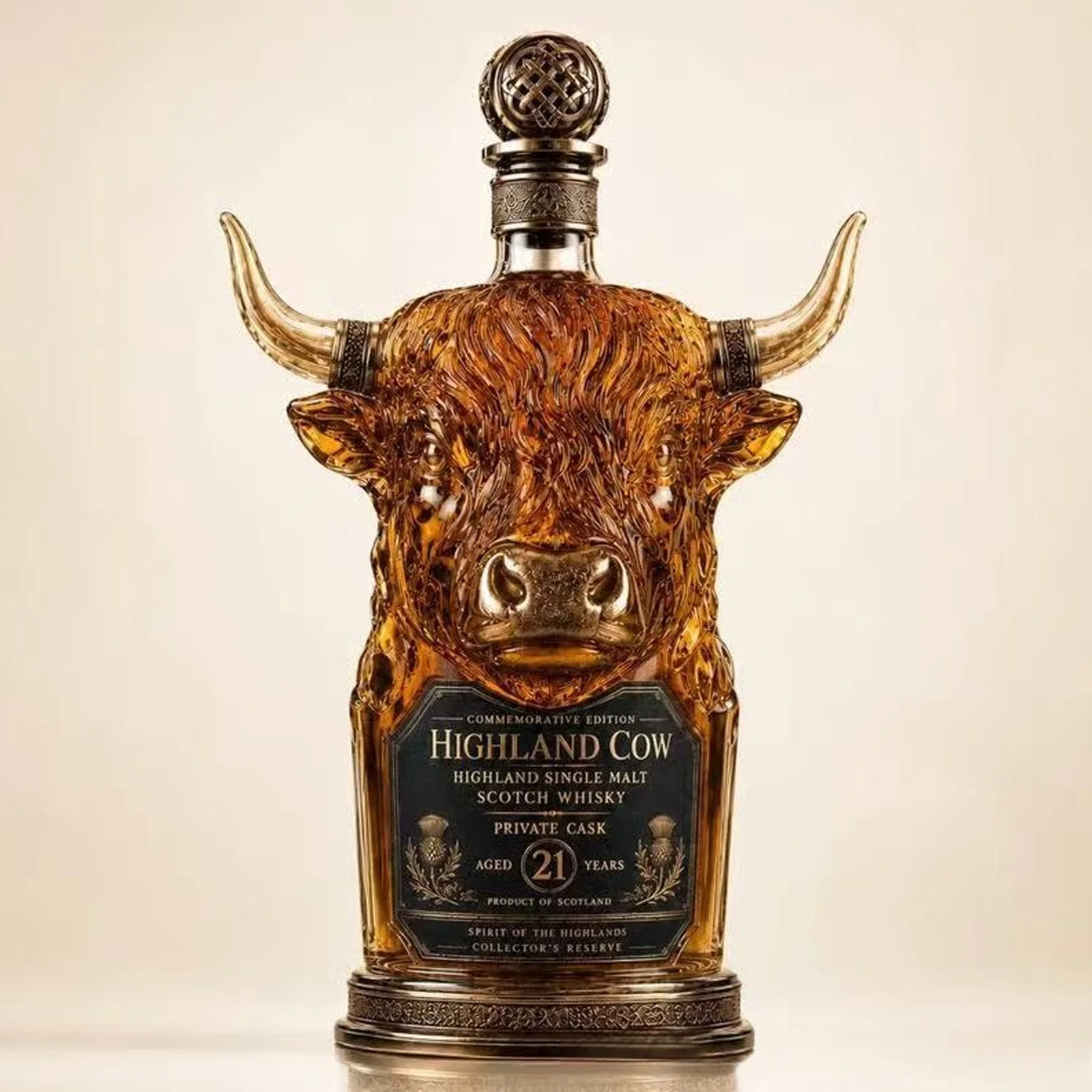 Highland-Kuh Glas-Whiskey-Dekanter aus Borosilikatglas, Neuartige Tierförmige Likörflasche, Einzigartiges Bar-Geschenk