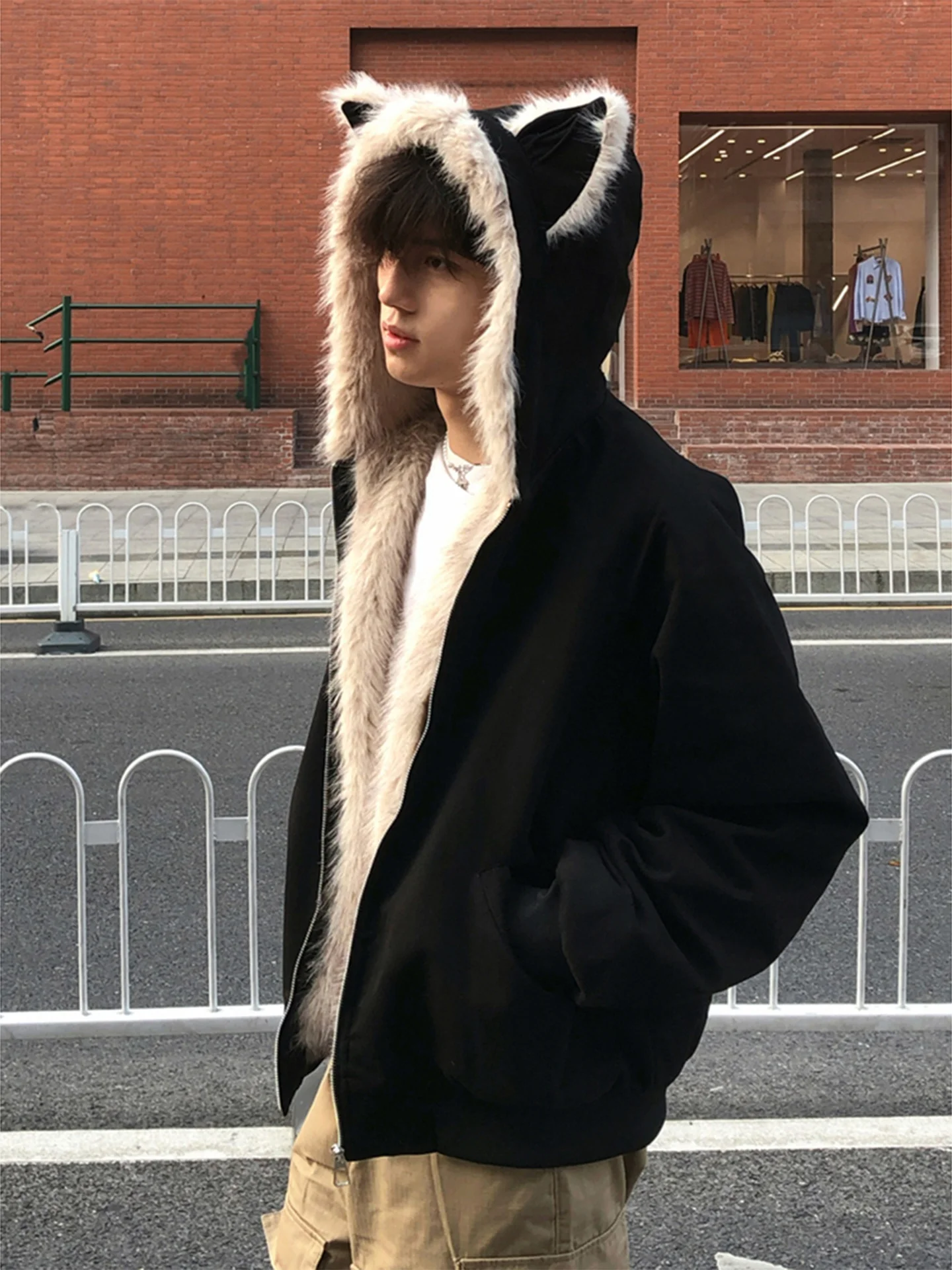 

Men's And Women's Suede Ear Hooded Cotton Jaet Thiened American Retro Winter Coat Mountain Eagle Cotton Clothing