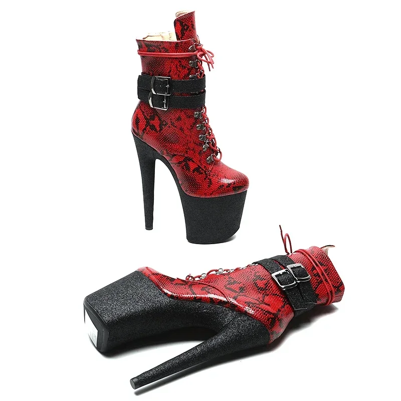 Leecabe  20CM/8inches Snake PU with Glitter Upper Trendy Fashion Platform High Heels Stripper Heels Pole Dance Boots