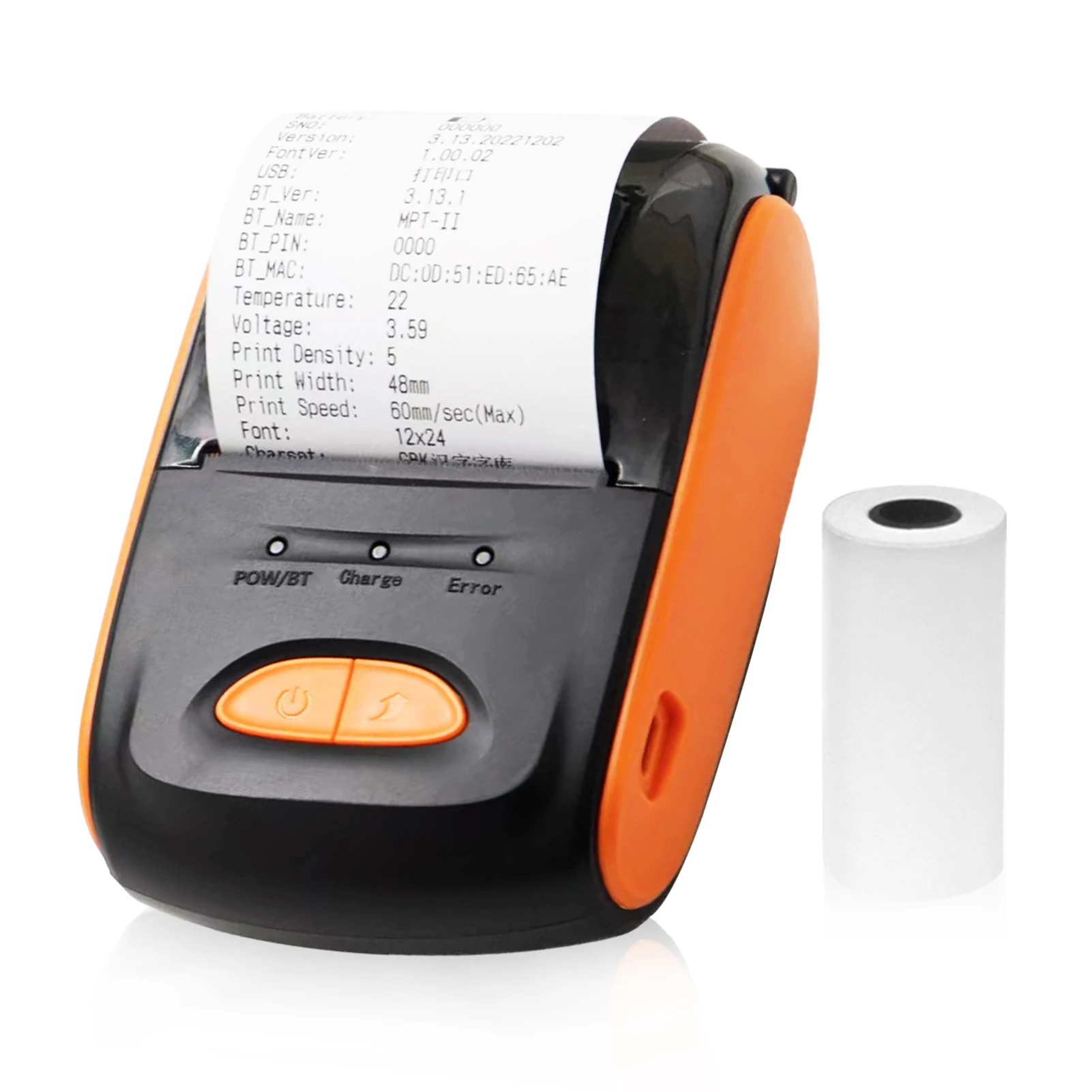 Receipt Printer Portable 58mm Mobile Thermal Printer Wireless BT Mini Bill Ticket Printing Compatible with Android iOS Windows