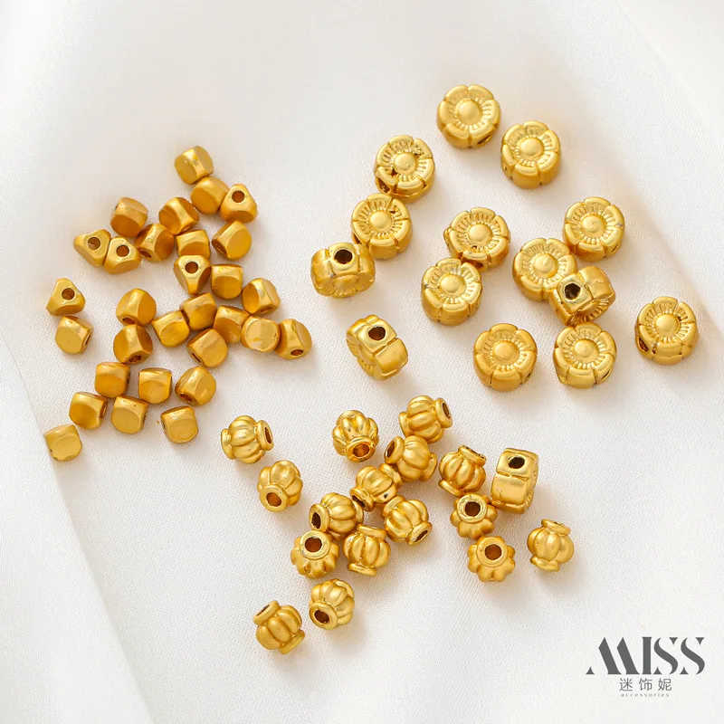 Gold Plated Sand Gold Color Retention Pumpkin Lantern Flower Beads Twist Beads For DIY Bracelet Necklace Jewelry