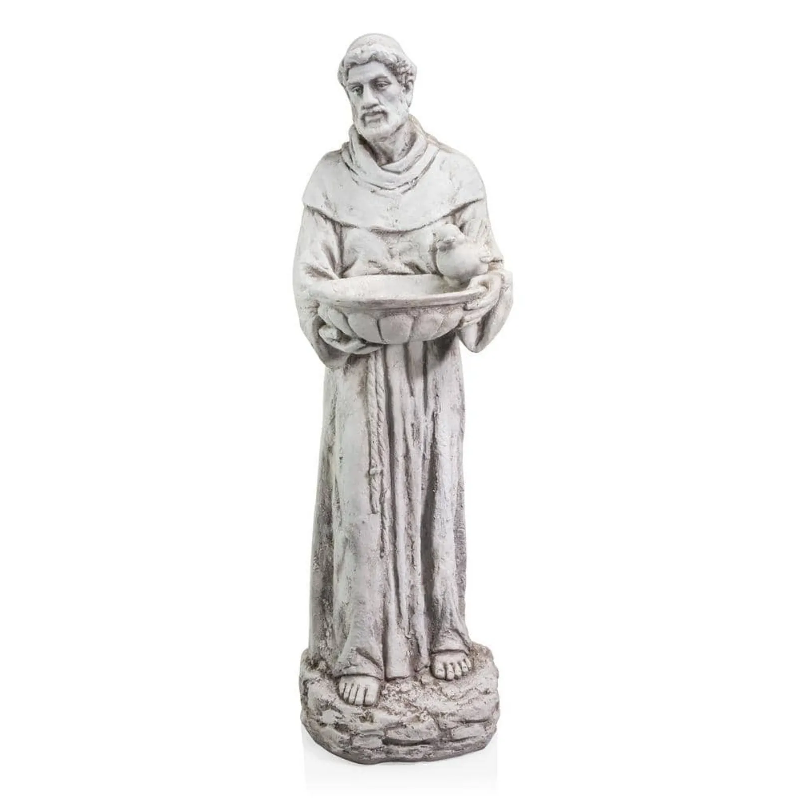 

US 45 in. Tall Outdoor Saint Francis Birdbath Statue Yard Art Decoration, Light Gray