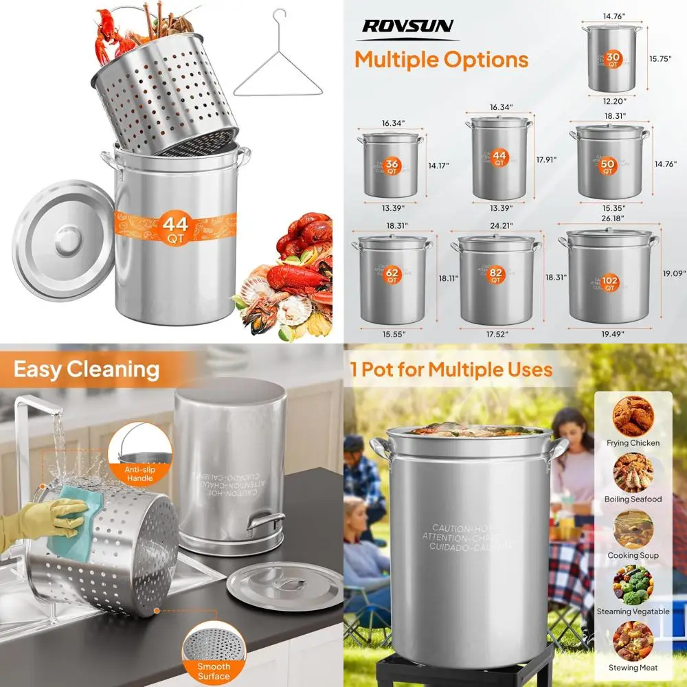 

Горшок для кипячения морепродуктов из нержавеющей стали с корзиной для ситечка и крышкой, идеально подходит для кипячения крабов, омаров, креветок, универсальный стандарт на 44 литра P