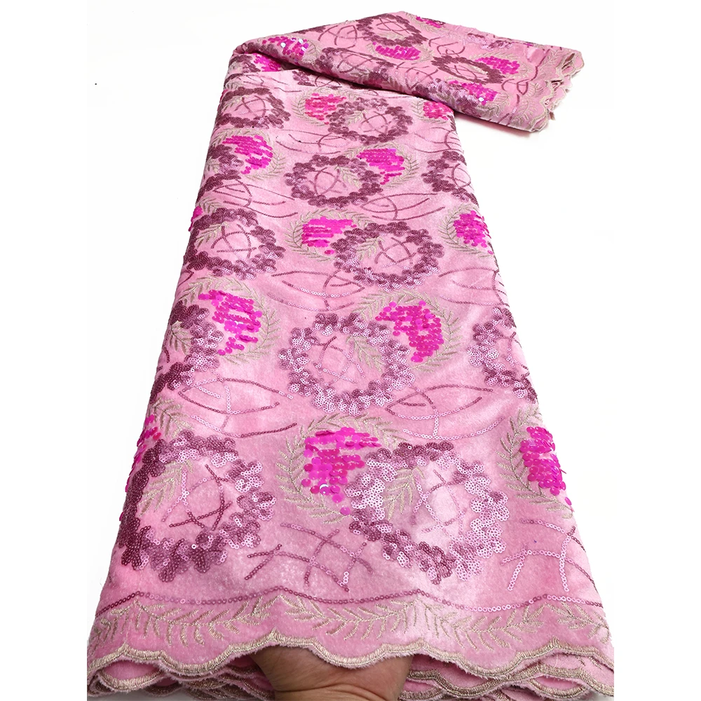 Clearance sale Fashion African Velvet Lace Fabric High Quality Women Party Sequin Embroidery Nigerian Lace Materials