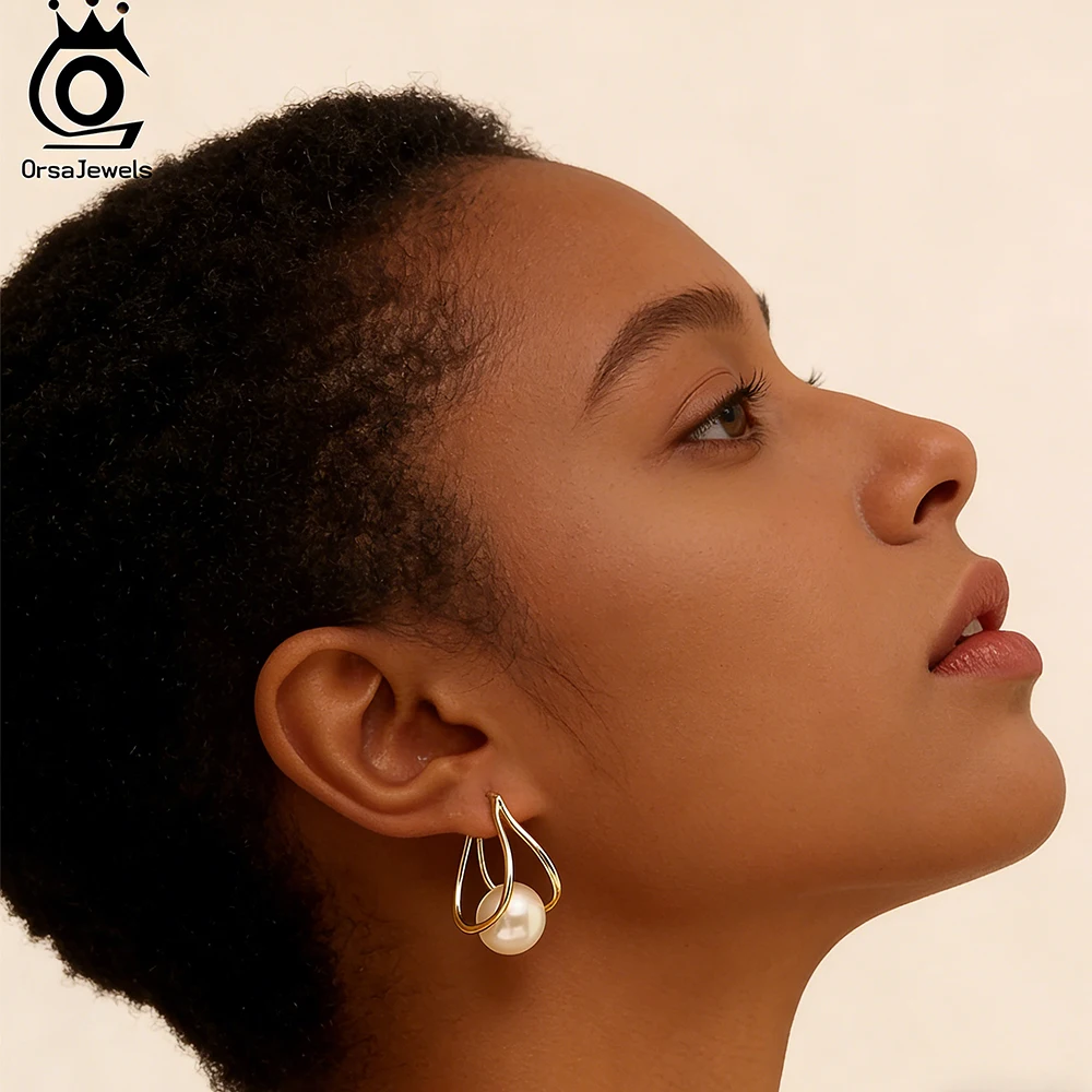 ORSA جواهر أنيقة شل اللؤلؤ هوب أقراط للنساء S925 الفضة 12 مللي متر الخام أقراط اللؤلؤ الطبيعي مجوهرات يومية هدية PSE06 #1