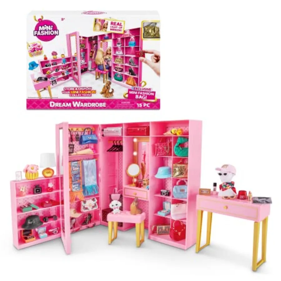 

Mini Brands Mini Fashion Dream Wardrobe by ZURU with Exclusive Metallic Mini Fashion Bag and 25+ Storage Areas to Hold Doll Acc