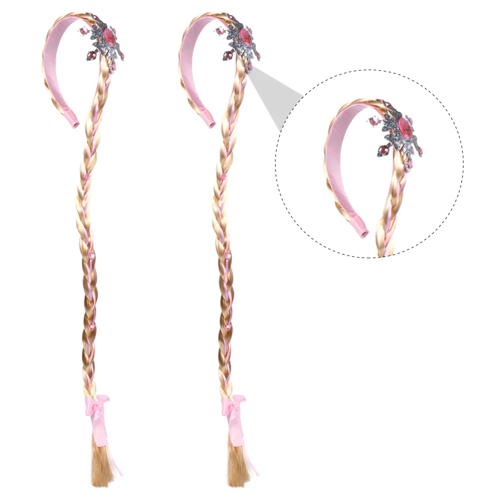 

2Pcs Princess Crown Braided Wigs Girls Long Hairpiece Cosplay Dress Up Headband Lightweight Party Accessories Long Hairpiece