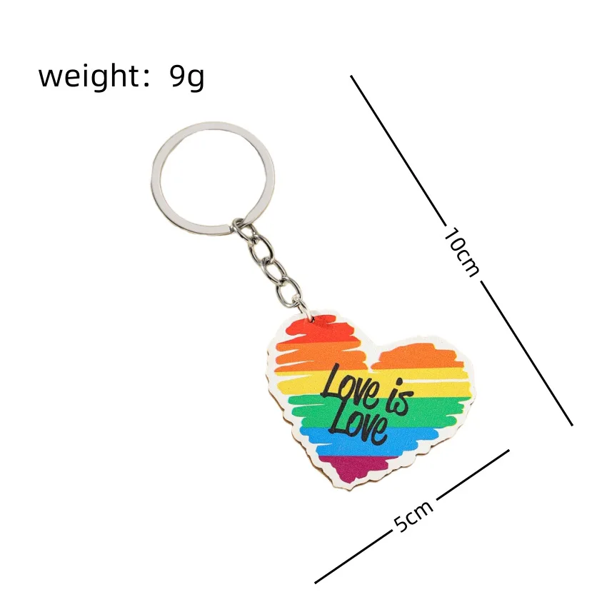 Gay Pride Flag Keychain Rainbow Heart LOVE is LOVE English Letter Tassel Hanging Key Ring