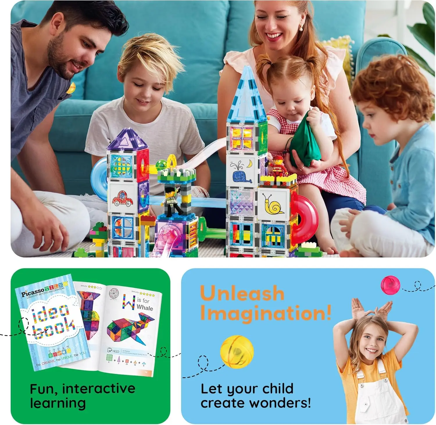 700 ชิ้น Marble Run กระเบื้องแม่เหล็กและอิฐ Combo แม่เหล็กกระเบื้อง Building Blocks Construction เด็กวัยหัดเดินของเล่นชุดถังเก็บ