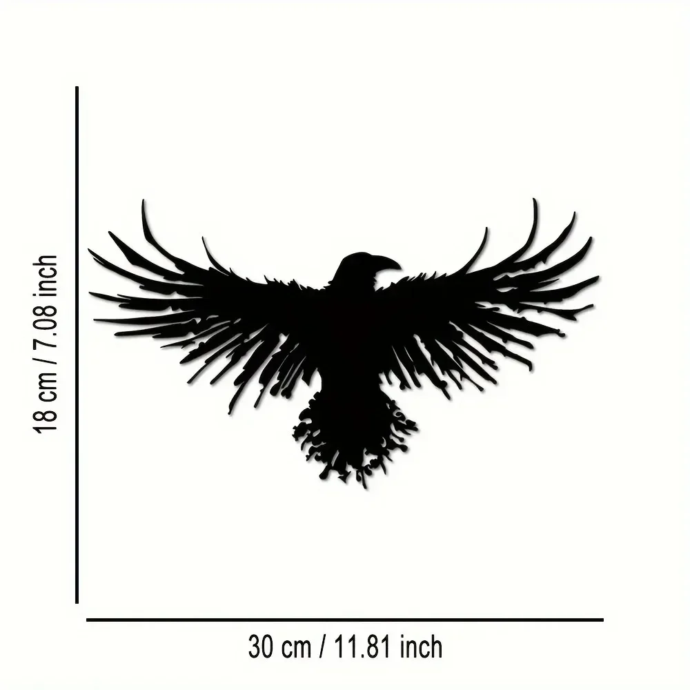 Vikisky 1pc Metal Crow Wall Art, Black Iron Bird Rustic Silhouette Sculpture, Powder-Coated Rustproof Waterproof Hanging