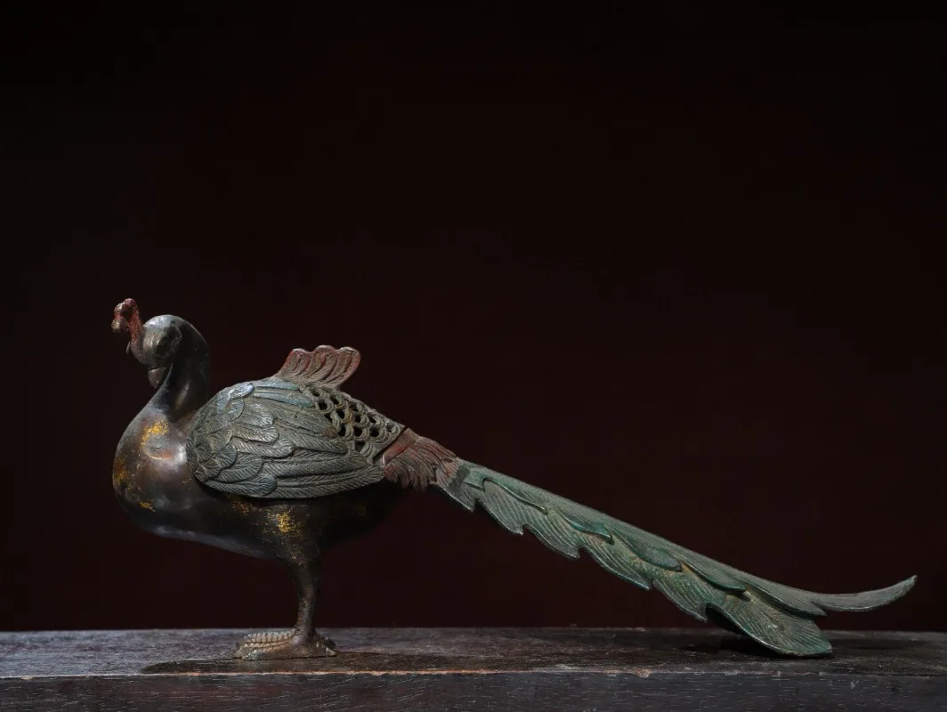 Hand-Cast Premium Brass Peacock Incense Burner - 15.7