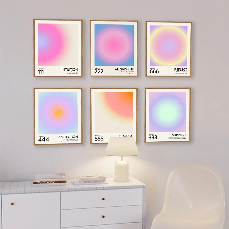 Gradient Spiritual Aura Angel Number Canvas Painting and Print Aesthetic Danish Pastel Poster Nordic Wall Art Picture Home Decor