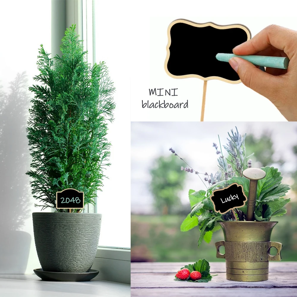 10PCS Wood Mini Chalkboard Sign with Stake Garden Plant Label Black Board Decorative Tag Seed Flower Pot Marker Environmentally