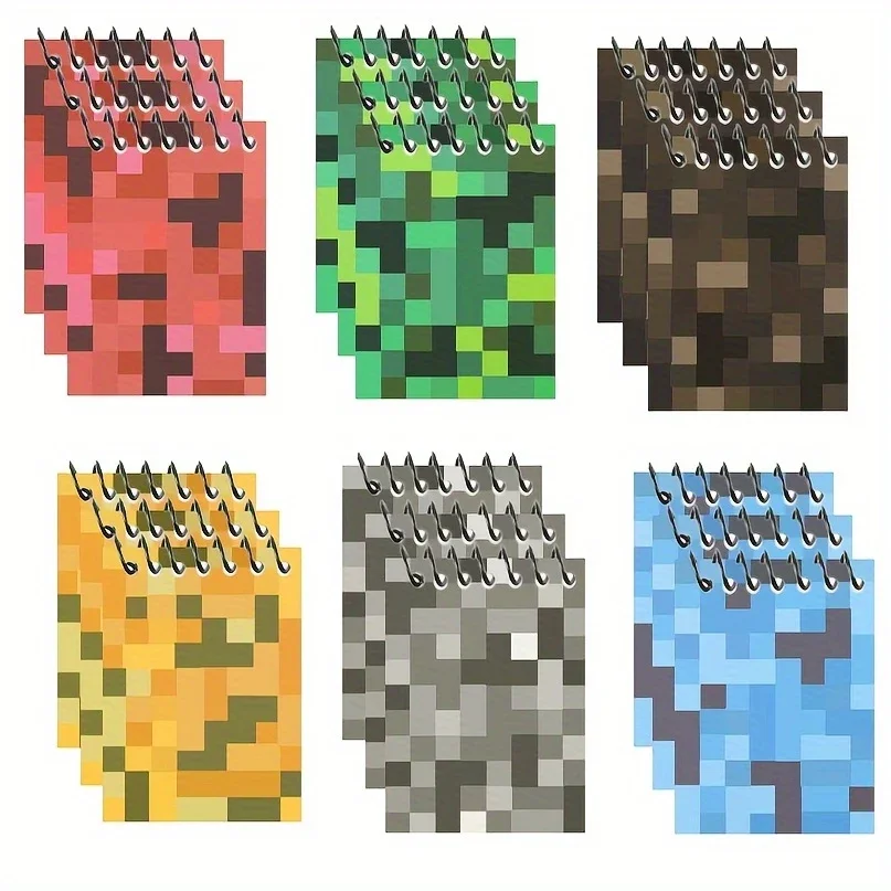 6 Pack Pixel Game Mini Spiral Notebooks Pattern Pocket Notepads Kids Gamer Birthday Party Favors Back to School Stationery Gifts