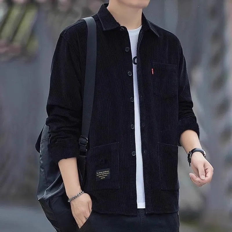 

Wear-Resistant Casual Long Sve Corduroy irt for Men Spring Autumn Loose Fit Workwear Easy Care Polyester Fiber