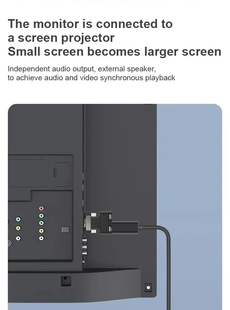HDMI-kompatibler Buchsen-zu-VGA-Stecker-Konverter mit 3,5-mm-Audiokabel für PS4-Monitor, Projektor, PC, Laptop, 1080P HD zu VGA-Adapter – Detail 9
