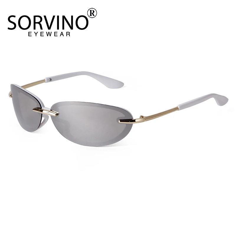 SORVINO Narrow Rectangular Sunglasses Men Summer 2024 Orange Silver Black Rimless Sun Glasses for Women Small Face Hot Selling