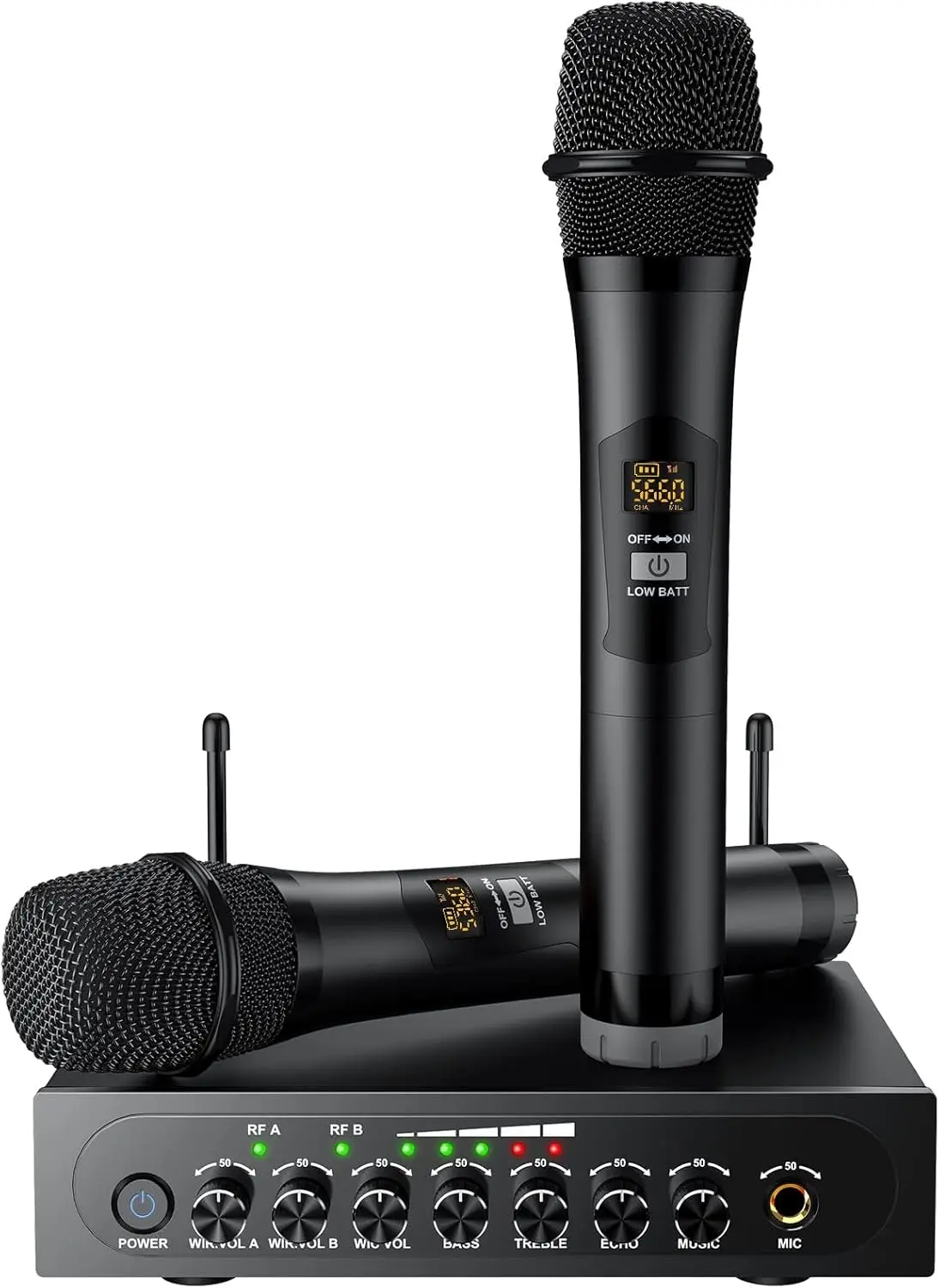 

PROZOR UHF Wireless Mic System, Handheld Dual Karaoke Mic with Echo/Bass Control & Bluetooth for Party, Karaoke, Church