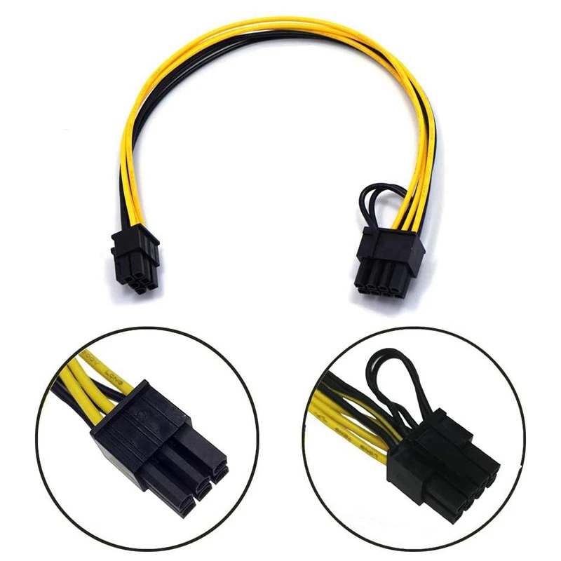 PCIE 6 Pin Male to 8 Pin (6+2) Male PCIe Adapter Power Cable PCI Express Extension Cable 12.5 Inches (2 Pack)