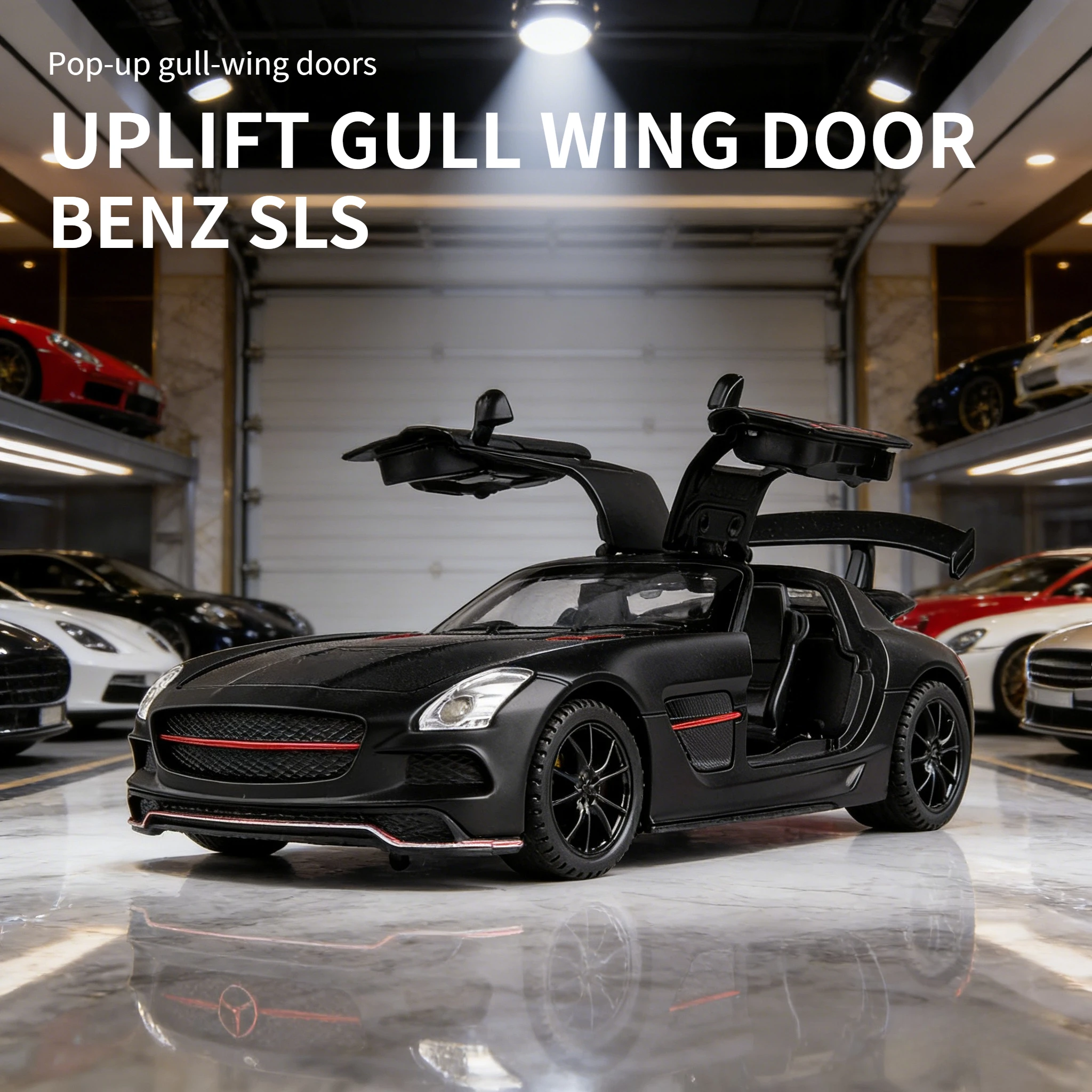 For1:32 مرسيدس بنز SLS AMG سيارة رياضية فائقة سبيكة دييكاست نموذج سيارة الصوت والضوء طفل ألعاب أطفال هدية لصبي جمع هواية