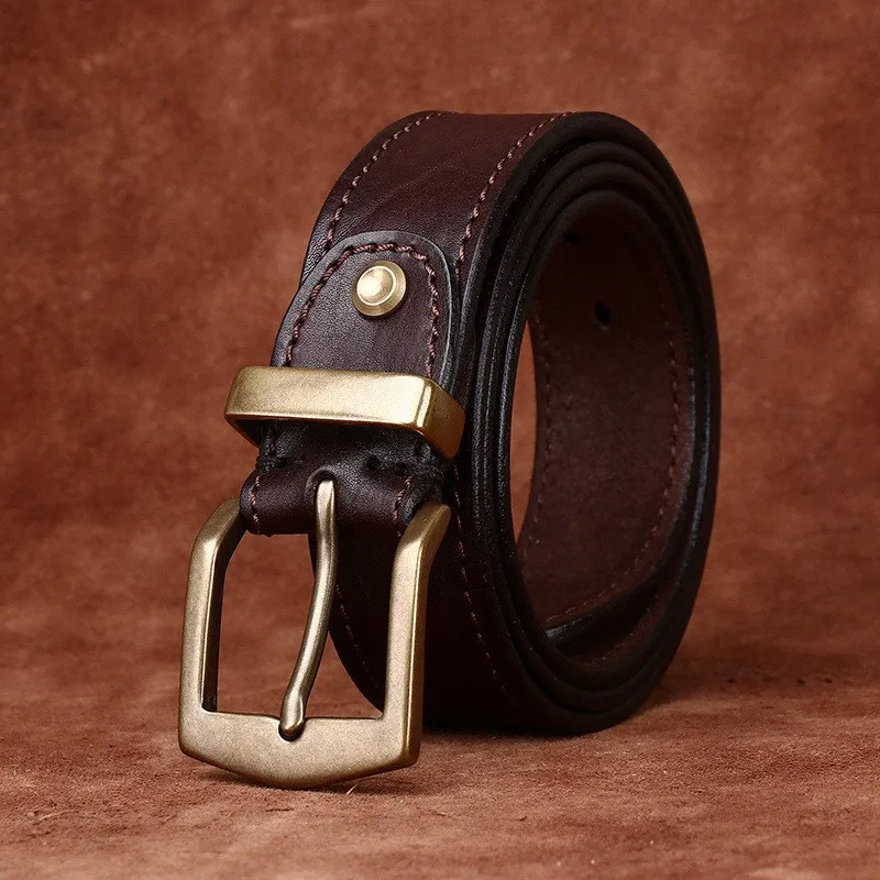 Thickened leather textured and coarse-textured belt for men top layer tree-textured real waistband
