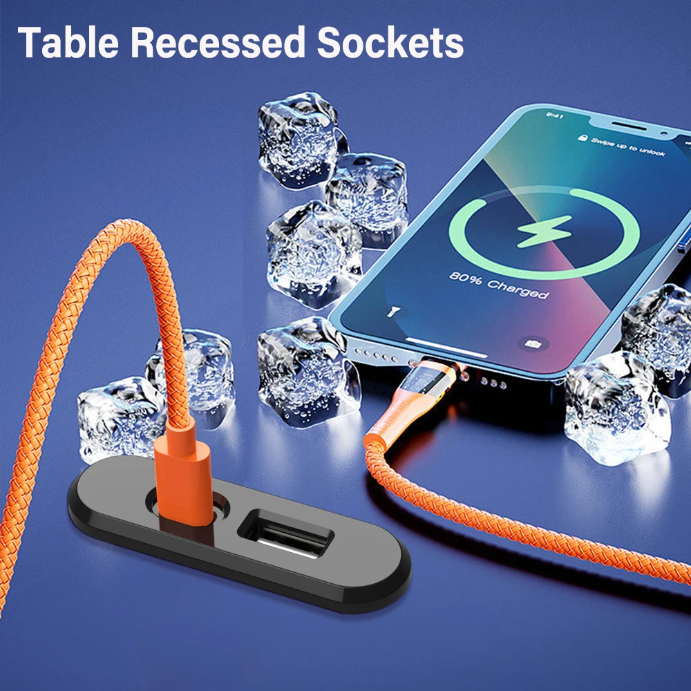 

New Table Recessed Sockets with1.2M Extension Cord 1 USB-A and 1 Type-C Built in Desktop Hidden Power Outlet For Office Bedroom