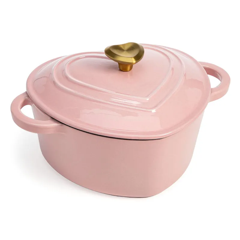 19cm Enameled Cast Iron Dutch Oven Heart Shaped Pot with Lid 2 Quart for Braising Broiling Bread Baking All Stovetops Oven Safe