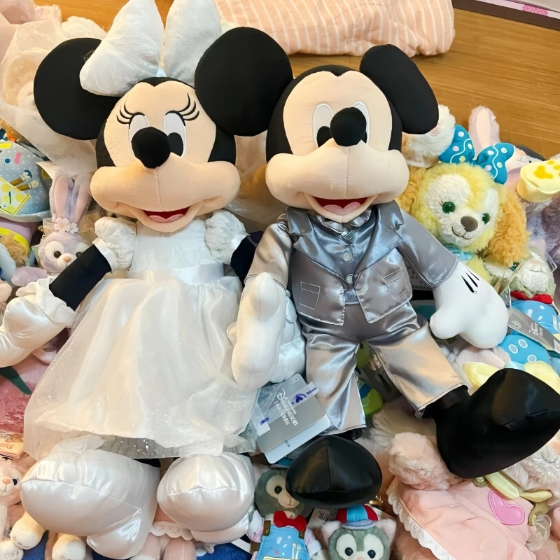 45cm Disney Cute Mickey Minnie Wedding Dress Models Plush Stuffed Toys Kawaii Cartoon Couple Dolls To Girls Best Gifts