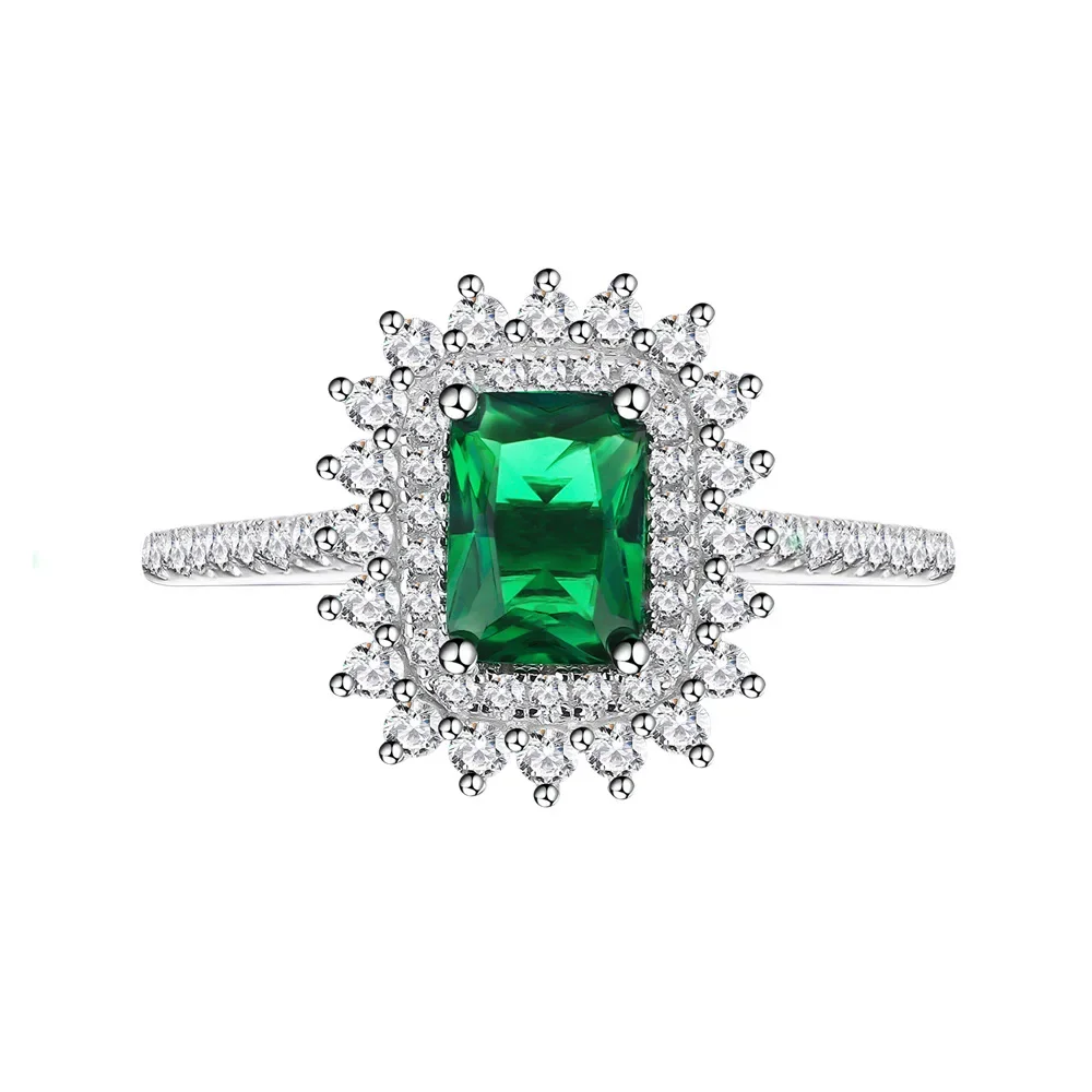 Zhenchengda S925 Silver Ring With Female Sun Lace Inlaid Imitation Emerald Ring