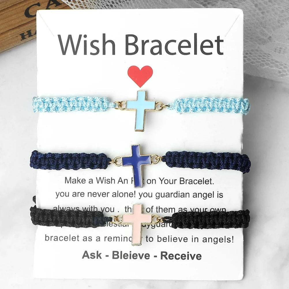 New Charm Cross Black Blue String Healing Bracelet Bangle Adjustable Braid Chain Jesus Bless Pulsera For Women Men Jewelry Gifts