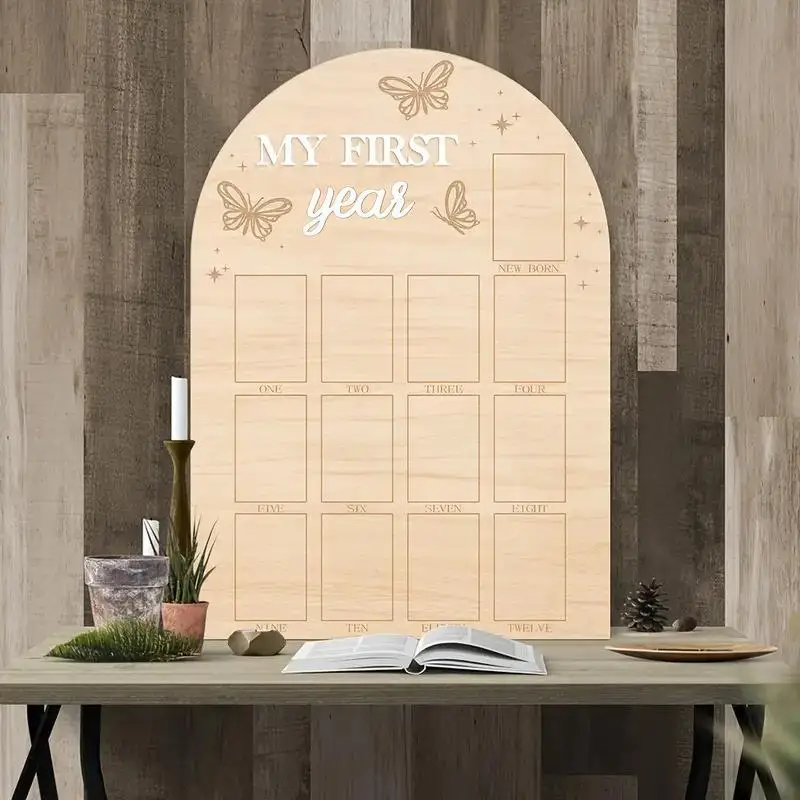 Baby First Year Wooden Photo Board 12 Monthly Milestone Picture Frame For One Year Birthday Photography Decoration Sign