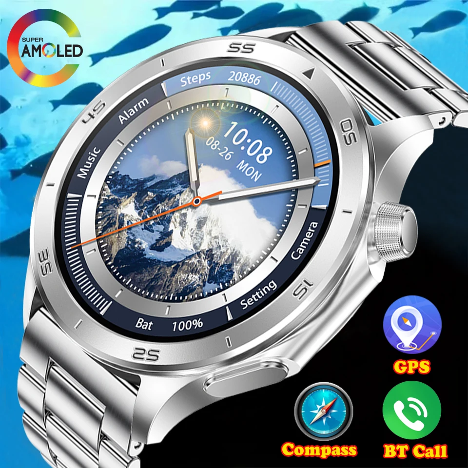 

2025 New Smart Watch Men GPS Track Compass AMOLED HD Screen BT Call Heart Rate IP68 Waterproof Smartwatch For OPPO Watch Xiaomi