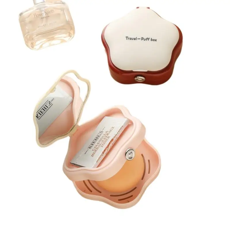 Per viaggi, studenti, uso domestico, con specchio per il trucco, scatola per trucco in plastica antipolvere, scatola per cuscino per soffio di cipria, portatile