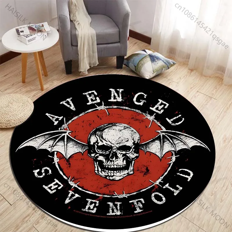 Dark skull and wing emblem Printed round carpet living room sofa table carpet large pet mat soft round carpet home decoration