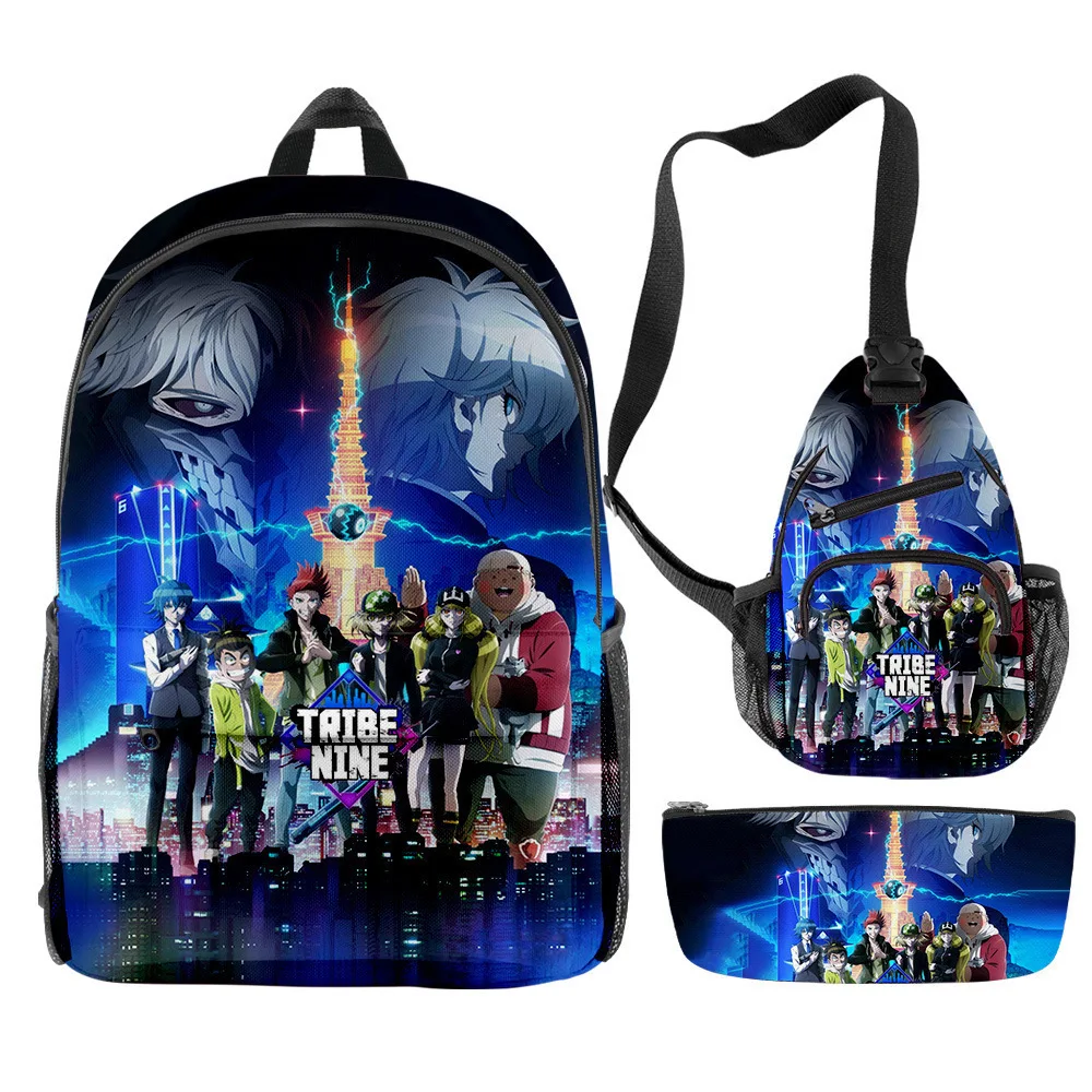 Classic Fashion Funny tribe nine 3D Print 3pcs/Set pupil School Bags Travel Laptop Backpack Chest Bag Pencil Case