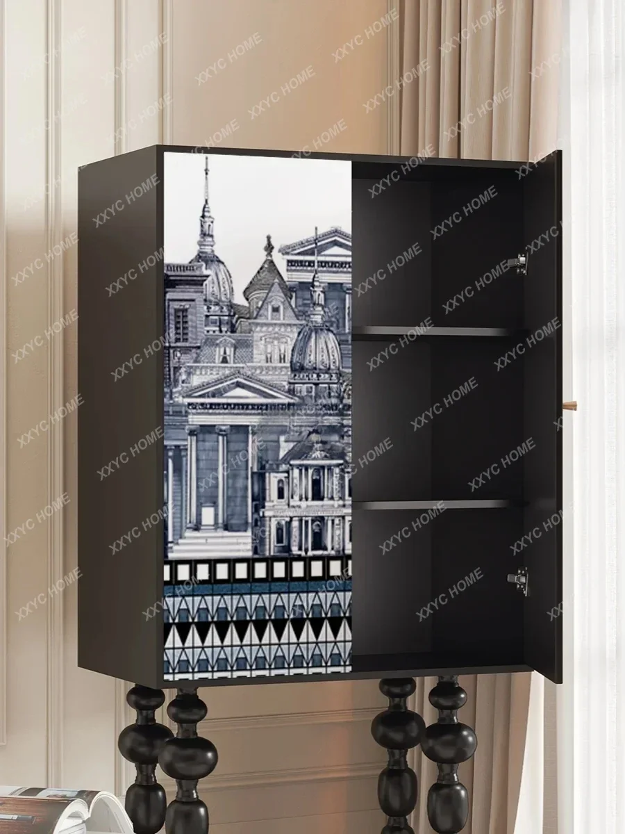 خزانة ملابس مطلية بسيطة كلاسيكية، خزانة تخزين جدارية عالية الساق، خزانة تخزين من الخشب الصلب #4