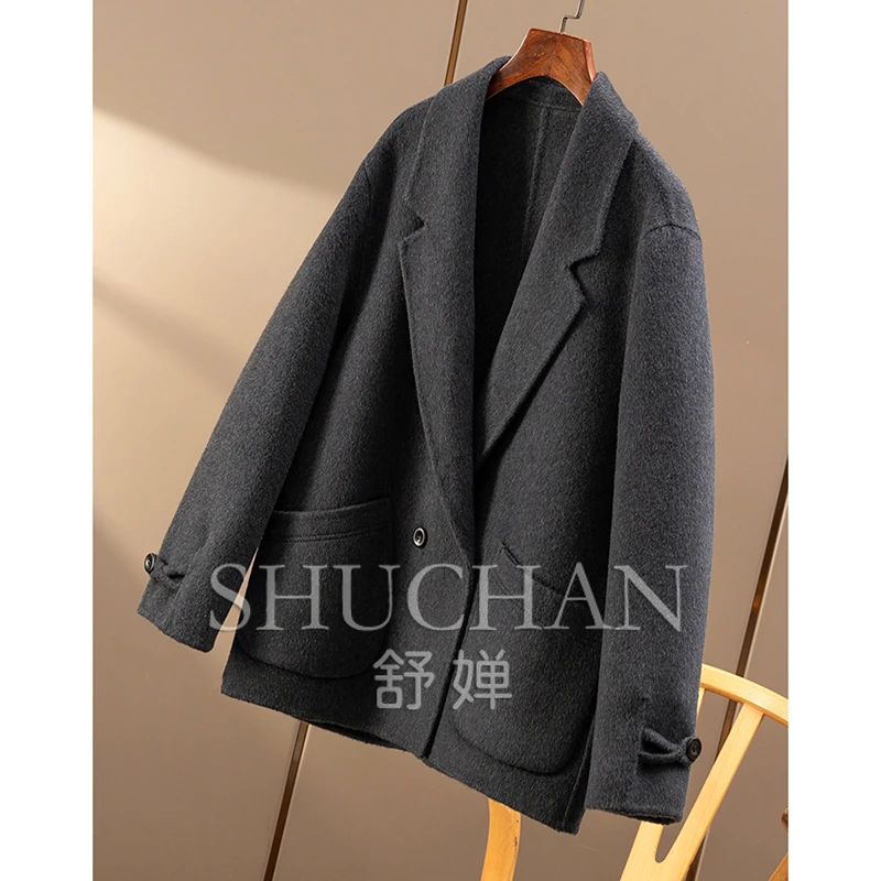 Wool Cashmere Double-sided Tweed Suit Short Coat Jacket Women's 81B0  Abrigos Mujer Invierno 2025