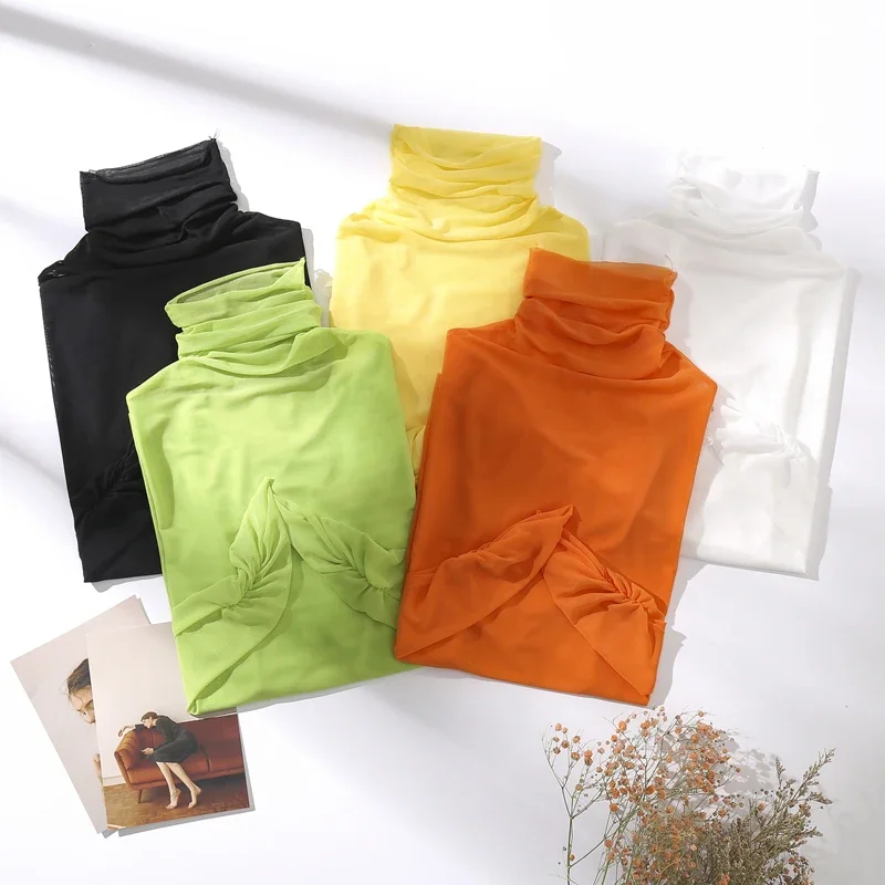 2023 Summer Women Golf Sunscreen with long sleeves and ultra-thin ice silk bottoming shirt and round neck turtleneck top
