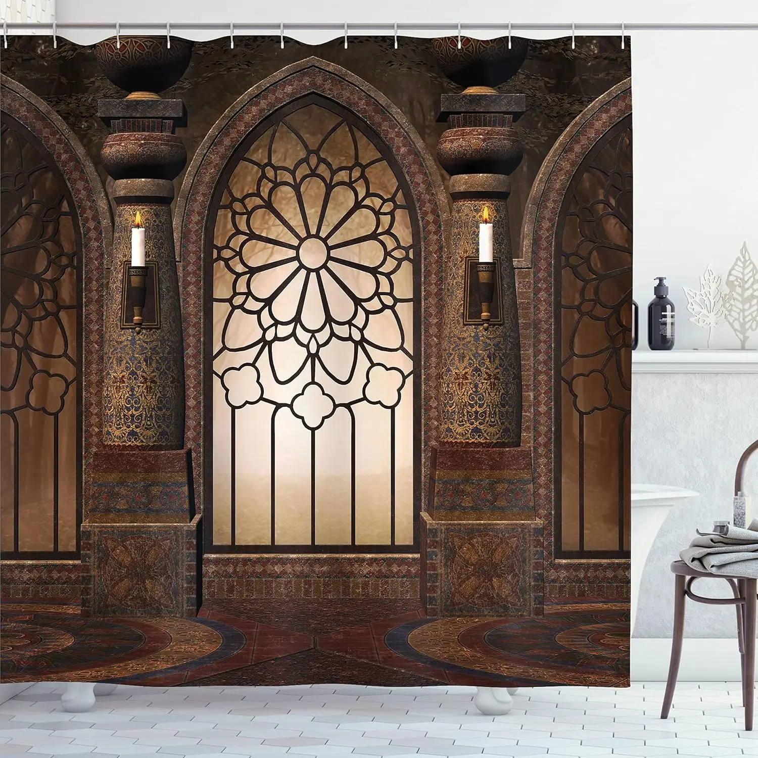 

Gothic Cathedral Stained Glass Shower Curtain Medieval Art Decor Linen180x180