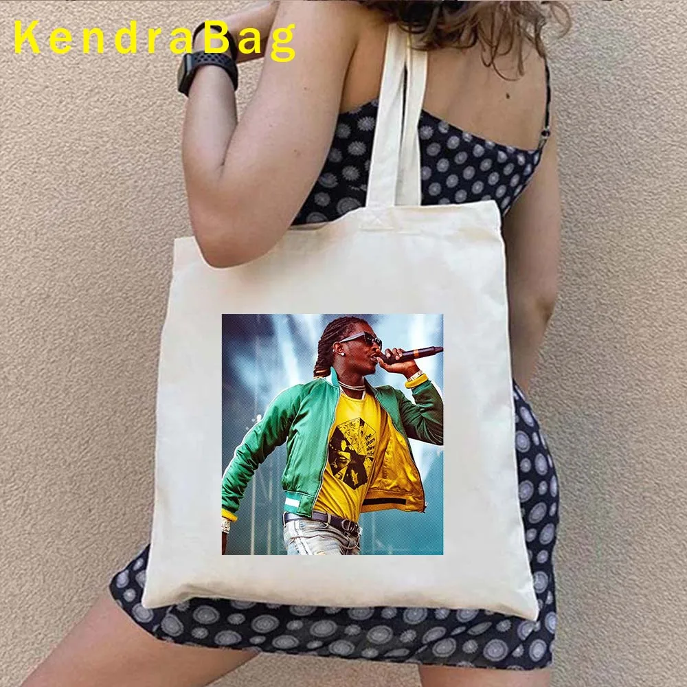 Rapper Young Thug Graphic Men Fashion Hip Hop Street Style YoungBoy Never Broke Again Canvas Shoulder Handbag Tote Shopper Bags