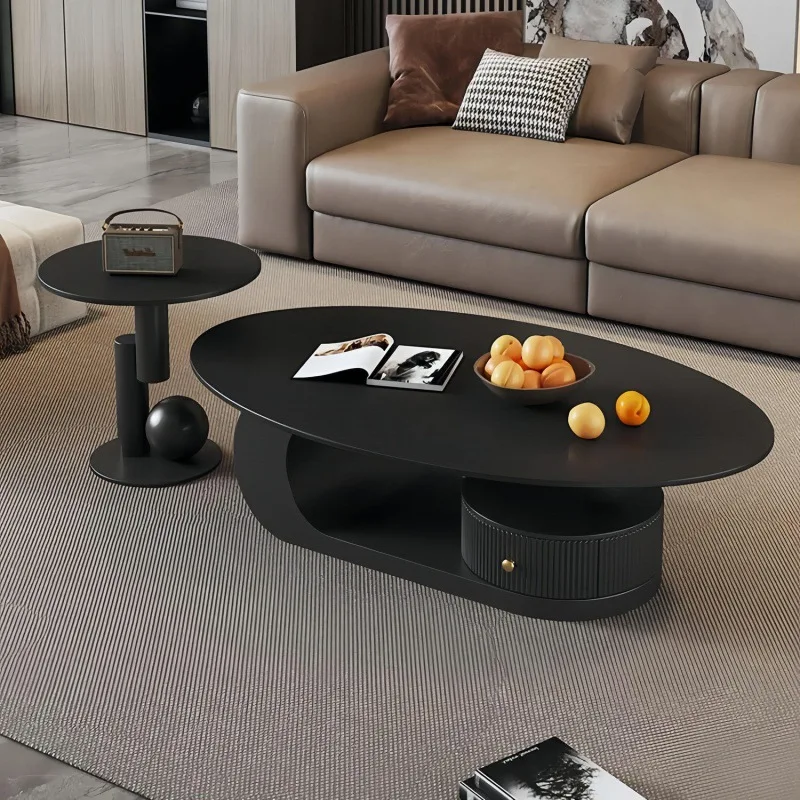 Light luxury oval rock slab coffee table Italian coffee table household living room new cream style coffee table